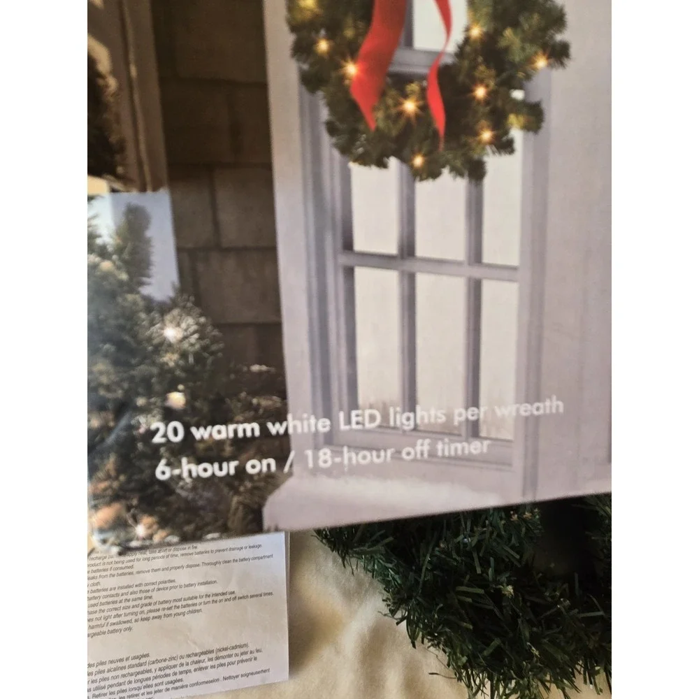 H For Happy Set of 3 LED Light Up Wreaths with Red Bows Outdoor Indoor Christmas